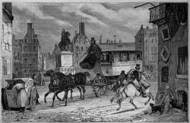 Les Omnibus de Paris w XIX wieku: trójkołowiec - rycina z 1892 r.