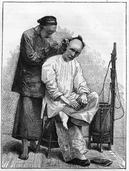 Życie w Chinach w XIX wieku: Podróżujący fryzjer.