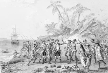 Louis Antoine, hrabia Bougainville (1729-1811) przybywający na Tahiti