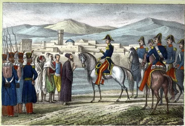 Louis Auguste, hrabia Bourmont (Maréchal de Bourmont) (1773-1846) w Algierii w 1830 r. w „Starożytnej i współczesnej Algierii” Léona Galiberta. Wydanie włoskie w kolorze 1846.