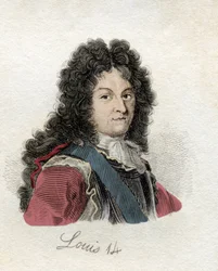 Ludwik XIV (Louis Dieudonne 1638-1715) król Francji i Nawarry. Z książki Crabbs Historical Dictionary opublikowanej 1825