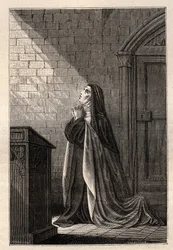 Madame Acarie (1566-1618), znana jako Maria od Wcielenia - Barbe Jeanne Avrillot Acarie. Rycina w „Sławnych kobietach Francji“ Oscara Havarda - 1886