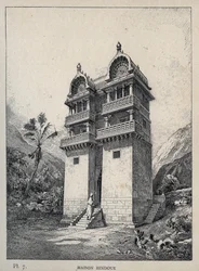 Maison Hindu (dom hinduski) - rycina z 1889 r. w „Historia zamieszkiwania ludzi na Wystawie Powszechnej z 1889 r., autorstwa Charlesa GARNIERA - Librairie centrale des beaux-arts Paris 1889
