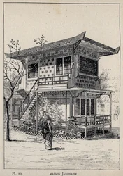 Dom japoński (dom japoński) - rycina z 1889 r. w „Historia zamieszkiwania ludzi na Wystawie Powszechnej 1889 r., p. Charles GARNIER - Librairie centrale des beaux-arts Paris 1889