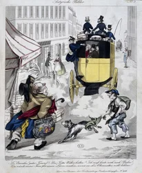 Prasa mężczyzna brakuje Omnibusa. Komiks wykonany około 1840 r