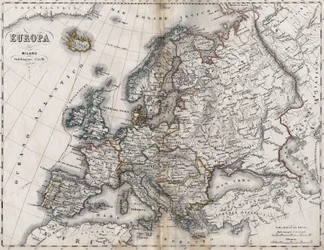 Mapa Europy. Druga połowa XIX wieku. Atlas włoski. Stabilimento Civellego. Mediolan.