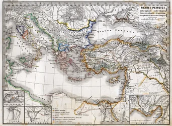 Mapa Imperium Perskiego za panowania Aleksandra Wielkiego. Atlas z 1865 roku.