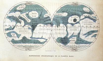 Mapa planety Mars – w „Popularnej astronomii” Camille Flammarion, wyd. Marpon i Flammarion