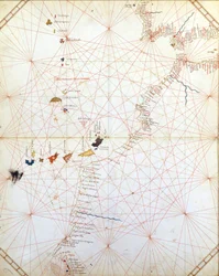 Mapa przedstawiająca Gibraltar, Maroko i Wyspy Kanaryjskie. Portulan z XV wieku.