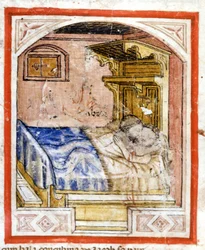 Scena godowa. Miniatury z kodeksu 212 (lub Kodeks Padovano lub Biblia z Padwy) 1390-1400 Rovigo, Accademia dei Concordi