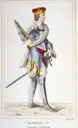 Maksymiliana I (Habsburga). Arcyksiążę Austrii, król Rzymian i cesarz germański (1459-1519). Grawerowanie od 1830
