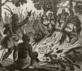 „McFarren, jego partner i czterej członkowie załogi, spaleni przez tubylców z Wysp Sandwich”, ok. 1836