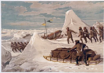 Mężczyźni i sanki - w „Wybrzeżu morza polarnego, narracja ekspedycji arktycznej” dr Edward Moos, Marcus Nard & Co, Londyn