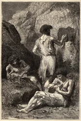Mężczyźni w epoce kamienia - Mężczyźni w epoce kamienia - rycina XIX w.