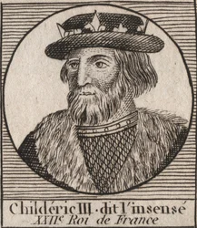 Dynastia Merowingów: Portret Childeryka III (714-755) Król Franków - CHILDERYK III (zm. 754) Król Franków, 741-751 i ostatni z Merowingów - rycina z „” Instruction sur l