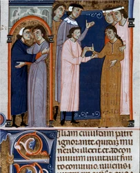 Miniaturowa ceremonia zaręczyn zaczerpnięta z „Decret de Gratien” („Concordia discordantintium canonum” lub „Decretum Gratiani”) z 1140 r. i regulująca prawa i kanony Kościoła rzymskokatolickiego. Cesena z XIV wieku