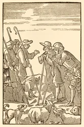 Mountain Delectable teraz wznoszą się z The Pielgrzym Postępu z tego świata, do tego, który ma nadejść John Bunyan (1628-1688) Chrześcijanie i pełni nadziei spotykają Pasterzy: Wiedza, Doświadczenie, Wat