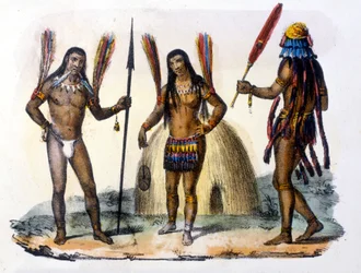 Indianie Mundrucu i Jivaros w Ekwadorze. Grawerowanie 1846-48.