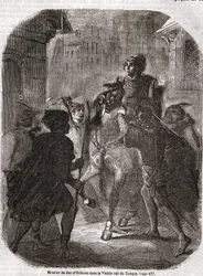 Zabójstwo Ludwika I Walezjusza, księcia Orleanu (1372-1407), przy starej Rue du Temple przez Jeana sans Peur - w „Histoire de France” L.-P. Anquetila