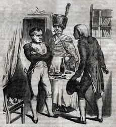 Napoleon I w obecności Jeana Nicolasa Corvisarta (1755-1821) lekarza grawerunek angielski w „La Sante Universelle - Guide Medical des Families”” 1852