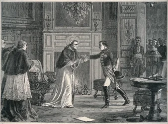 Napoleon odwiedzający papieża Piusa VII w Fontainebleau 1804 - Wizyta Napoleona I u papieża Piusa VII a Fontainebleau 1804