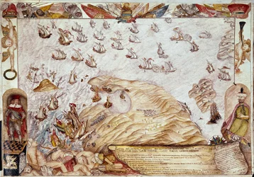 Bitwa morska między flotą turecką i wenecką w 1661 r. - Miniatura - Wenecja, Biblioteca Marciana