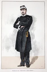 Oficer Pokoju, Mała Sukienka Drugiego Cesarstwa (1852-1870). Akwaforta w kolorach, dla ilustracji „Historia Korpusu Strażników Pokoju””” wydana pod patronatem Louisa Lepine’a (1846-1933) prefekta policji nad Sekwaną, autorstwa Alfreda Reya (186