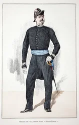 Oficer Pokoju Wielkiego Drugiego Cesarstwa (1852-1870). Akwaforta w kolorach, dla ilustracji „Historia Korpusu Strażników Pokoju”” wydana pod auspicjami Louisa Lepine’a (1846-1933) prefekta policji Sekwany, autorstwa Alfreda Reya (1864-