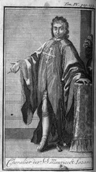 Ordery rycerskie. Rycerz św. Maurycego i Łazarza w Sabaudii w XVI wieku. W „”Historii zakonów rycerskich czy rycerskich, milicji sekulierów i regularnych obojga płci, które powstały do tej pory. Wydanie zaczerpnięte z Abbe Giustinian