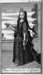 Ordery rycerskie. Lady Kawalera Krzyża w Austrii w XVII wieku. W „”Historii zakonów rycerskich czy rycerskich, bezpiecznych i rutynowych milicji obojga płci, które powstały do tej pory. Wydanie zaczerpnięte z Abbe Giustiniani, R.P.Bon