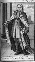 Ordery Knight.Chevalier de Saint Michel we Francji w XV wieku. W „”Historii zakonów rycerskich czy rycerskich, milicji sekulierów i regularnych obojga płci, które powstały do tej pory. Wydanie zaczerpnięte z Abbe Giustiniani, R.P.Bonan