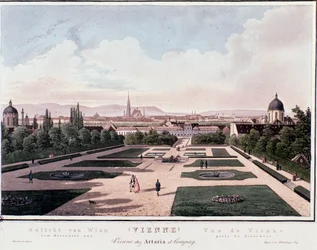Przegląd Wiednia z Belvedere w Austrii. Grawer z 1830 r. Kolekcja prywatna