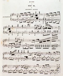 Strona partytury Popularny hymn dla Piusa IX autorstwa Gioacchino Rossiniego