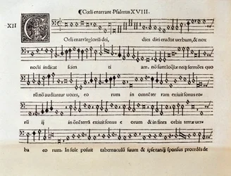 Strona partytury muzycznej Psalmu XVIII autorstwa Willaerta (1538)