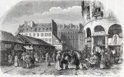 Paryż, 3. dzielnica - La rotunde du Carreau du Temple w Paryżu w XIX wieku - Grawer w „”Tableau-de-Paris”” Edmonda Texiera