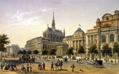 Paryż: widok Palais de Justice, rycina I poł. XIX wieku.