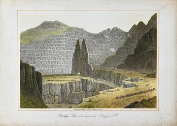 Penrhyn Slate Quarries, niedaleko Bangor, Północna Walia (ręcznie kolorowana litografia na papierze)