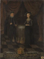 Philippe I de Hesse, dit le Magnanime et Christine de Saxe - Filip I Landgraf Hesji (1504-1567) i Krystyna Saksonii (1505-1549), Landgravine Hesse, Anonim. Olej na płótnie. Wymiar : 103x79 cm. Muzeum Narodowe w Sztokholmie