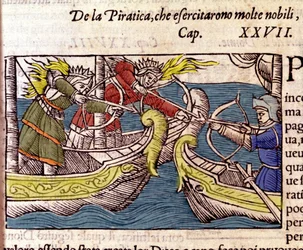 Piractwo było praktykowane przez wiele skandynawskich szlachcianek. Grawer z „Historii narodów północnych” Olausa Magnusa, Wenecja 1567.