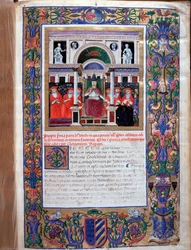 Papież Klemens IV wręczając bullę przywilejów dominikanom (Miniatura)