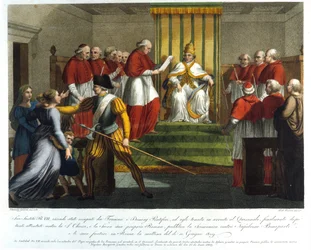 Papież Pius VII (1742 - 1823) 10 czerwca 1809 ekskomunował Napoleona Bonaparte. Rycina z XIX wieku.