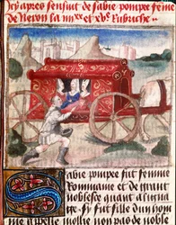 Poppee, żona cesarza rzymskiego Nerona, odbierająca miniaturowego posłańca z „Księgi światła i szlachetnych kobiet” Giovanniego Boccaccio dit Jean Boccaccio (1313-1375)
