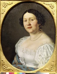 Portret śpiewaczki operowej Sophia Vasilyevna Samoylova (Samoylova Chernikova) (1860-1936) (Portret śpiewaczki operowej Sophia Vasilyevna Samoylova). Malarstwo anonimowe, olej na płótnie, koniec XIX wieku. Sztuka rosyjska, romantyzm. Państwowe Muzeum Teatr