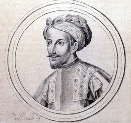 Portret Amedeusza V z Sabaudii powiedział Wielki (1249 - 1324) (Amedeo VI di Savoia detto il Grande) w „„Historii genealogicznej królewskiego domu Sabaudii” Samuela Guichenou, Lyon 1660.