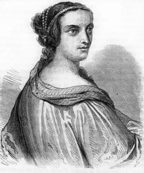 Portret Anny de Beaujeu, Anny Francuskiej (1462-1522), księżnej Burbon, córki Ludwika XI. Grawerowanie XIX w.). Rycina XIX wieku.