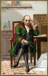 Portret Benjamina Franklina (1706 - 1790). Chromolitografia z końca XIX wieku.