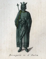Portret Berengara II, króla Włoch (900-966), zwanego także Berengarem z Ivrei (Berengario, król Włoch) - rycina z dzieła „Usi e Costumi di Tutti i Popoli dell