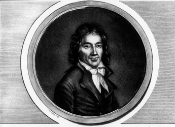 Portret Camille Desmoulins (1760-1794), deputowanego Paryża. Grawer w „”Kompletny zbiór obrazów historycznych rewolucji francuskiej, w trzech tomach.””” 1804.