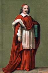 Portret kardynała Jules Mazarin (Giulio Raimondo Mazzarino lub Mazarino) (1602-1661) grawerowanie z 1854 roku.