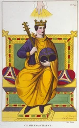 Portret Karola II Łysego (823 - 877), grawerowanie króla Francji z 1830 r